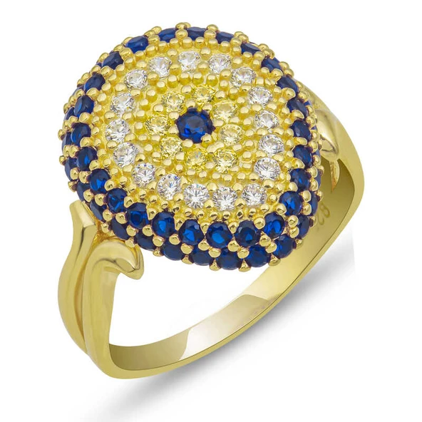 Harem Altın Gümüş Gold Damla Nazarlı Kadın Yüzük ürün görseli 1