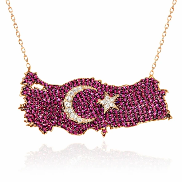 Harem Altın Gümüş Rose Ay Yıldız Türkiye Haritası Kadın Kolye ürün görseli 1