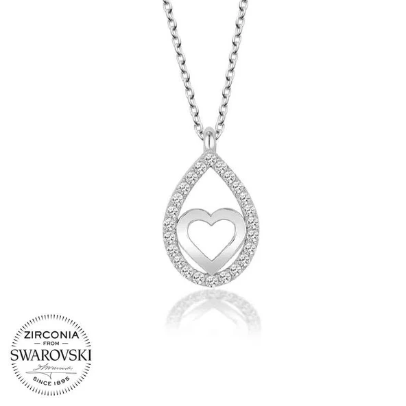 Swarovski Taşlı Harem Altın Gümüş Damla Kalp Bayan Kolye ürün görseli 1