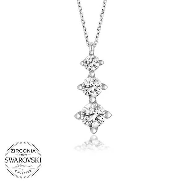 Swarovski Taşlı Harem Altın Gümüş Üçtaş Tektaş Bayan Kolye ürün görseli 1