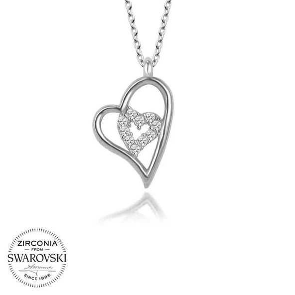 Swarovski Taşlı Harem Altın Gümüş Kalp Bayan Kolye ürün görseli 1