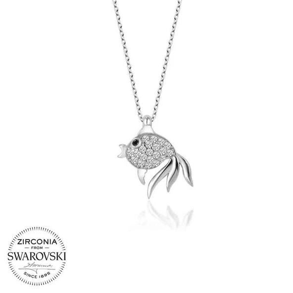 Swarovski Taşlı Harem Altın Gümüş Balık Bayan Kolye ürün görseli 1