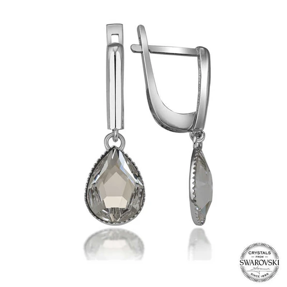 Swarovski Crystal Taşlı Harem Altın Gümüş Beyaz Damla Sallantılı Kadın Küpe ürün görseli 1