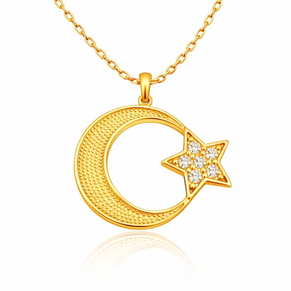 Harem Altın Gümüş Gold Ay Yıldız Kadın Kolye ürün görseli 1