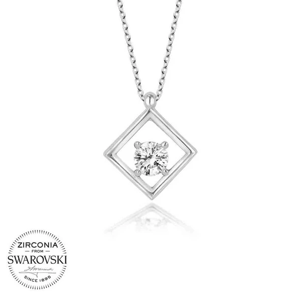 Swarovski Taşlı Harem Altın Gümüş Dörtgen Bayan Kolye ürün görseli 1
