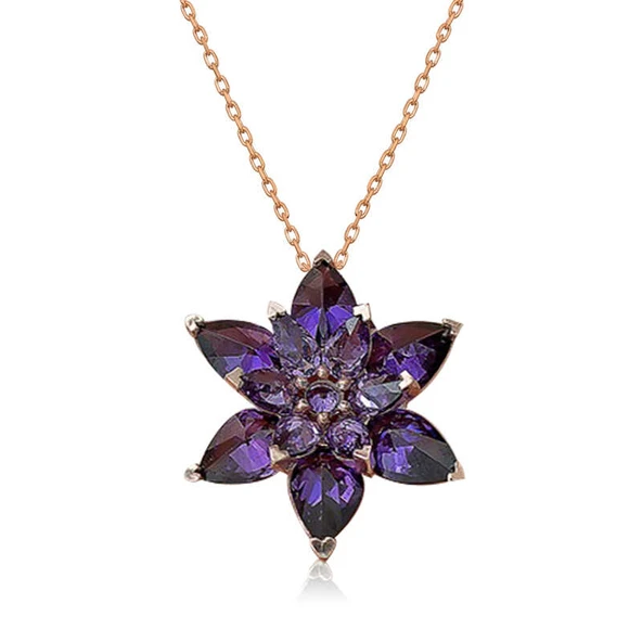 Harem Altın Gümüş Rose Mor Lotus Çiçeği Kolye ürün görseli 1