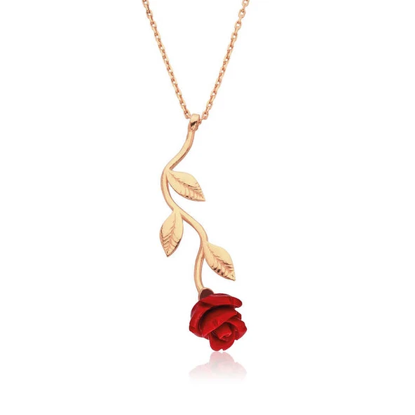 Harem Altın Gümüş Rose Kırmızı Gül Kolye ürün görseli 1