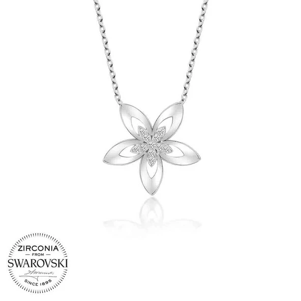 Swarovski Taşlı Harem Altın Gümüş Çiçek Bayan Kolye ürün görseli 1