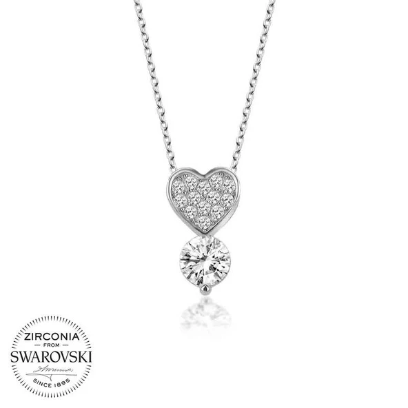 Swarovski Taşlı Harem Altın Gümüş Kalp Tektaş Bayan Kolye ürün görseli 1