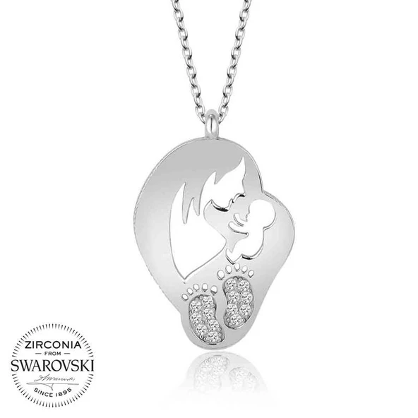 Swarovski Taşlı Harem Altın Gümüş Anne Bebek Bayan Kolye ürün görseli 1