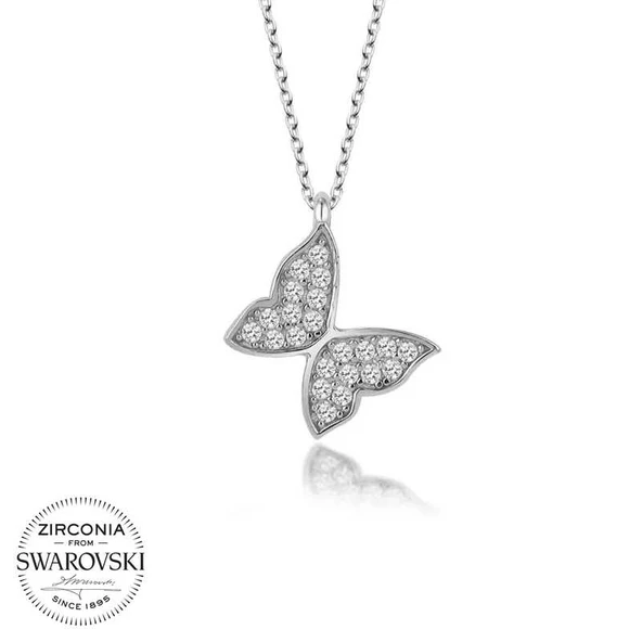 Swarovski Taşlı Harem Altın Gümüş Kelebek Bayan Kolye ürün görseli 1
