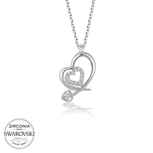 Swarovski Taşlı Harem Altın Gümüş Kalp Bayan Kolye ürün görseli 1
