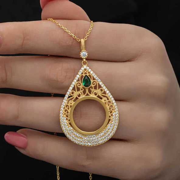 Harem Altın Gümüş Gold Kaplama Damla Çeyrek Takılabilen Kadın Kolye ürün görseli 1