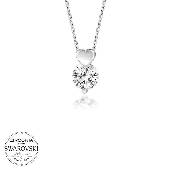 Swarovski Taşlı Harem Altın Gümüş Kalp Tektaş Bayan Kolye ürün görseli 1