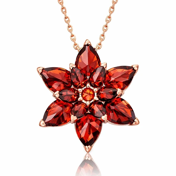 Harem Altın Gümüş Rose Kırmızı Lotus Çiçeği Kolye ürün görseli 1