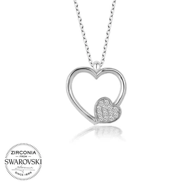 Swarovski Taşlı Harem Altın Gümüş Kalp Bayan Kolye ürün görseli 1