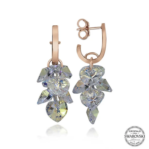Swarovski Crystal Taşlı Harem Altın Gümüş Kalp Salkım Sallantılı Çivili Kadın Küpe ürün görseli 1