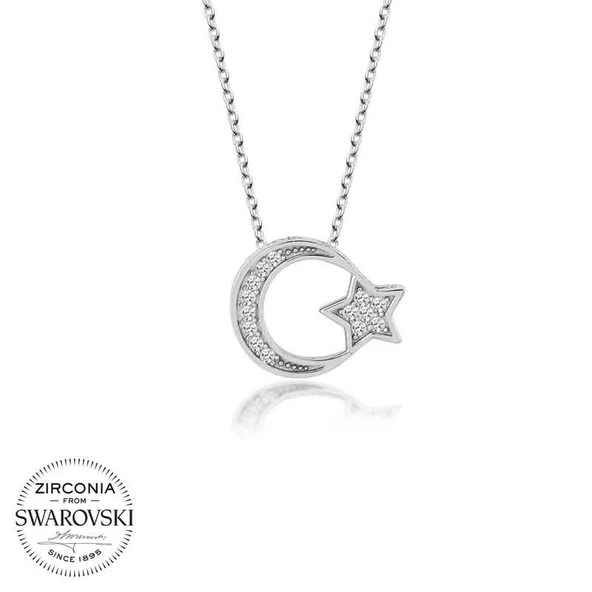 Swarovski Taşlı Harem Altın Gümüş Ayyıldız Bayan Kolye ürün görseli 1