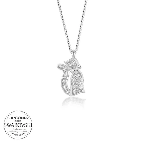 Swarovski Taşlı Harem Altın Gümüş Kedi Bayan Kolye ürün görseli 1