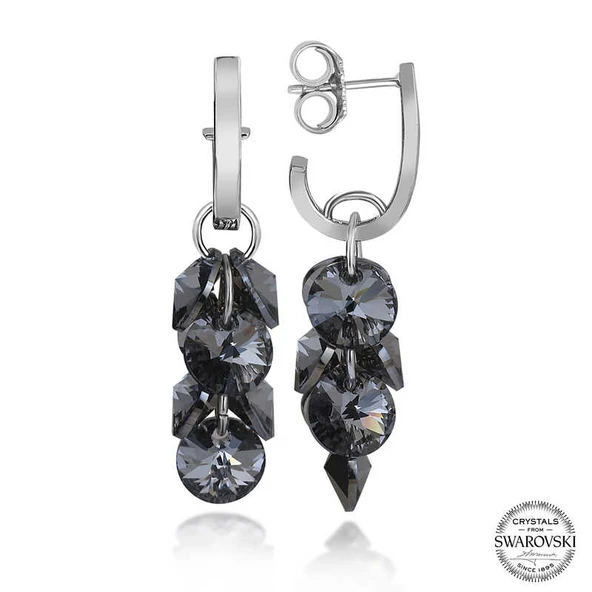 Swarovski Crystal Taşlı Harem Altın Gümüş Salkım Sallantılı Çivili Kadın Küpe ürün görseli 1