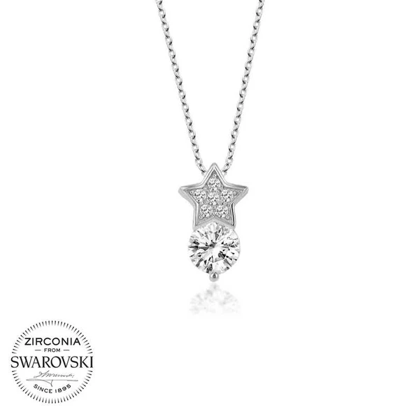 Swarovski Taşlı Harem Altın Gümüş Yıldız Tektaş Bayan Kolye ürün görseli 1