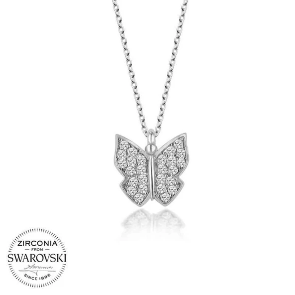 Swarovski Taşlı Harem Altın Gümüş Kelebek Kolye ürün görseli 1