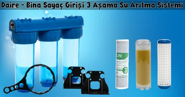 Sulook Bina, Daire Girişi 10 Inç Tortu, Kireç ve Klor Önleyici Üçlü Sayaç Filtresi - Reçineli ürün görseli 1
