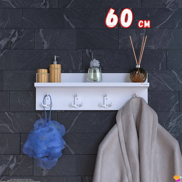 Modilayn Kedi Serisi 4’lü Banyo Askısı Seti |56,4x18 cm 12 Kancalı Raflı Düzenleyici Yer Tasarrufu ürün görseli 1
