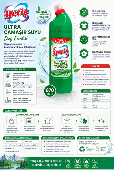 Yetiş Dağ Esintisi Ultra Çamaşır Suyu 870 ml ürün görseli 1