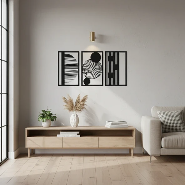 Çağdaş Soyut Metal Duvar Tablosu – 3’lü Set - Resim 2