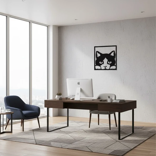 Şirin Kedi Yüzü Metal Duvar Tablosu - Minimalist Duvar Dekoru ürün görseli 1