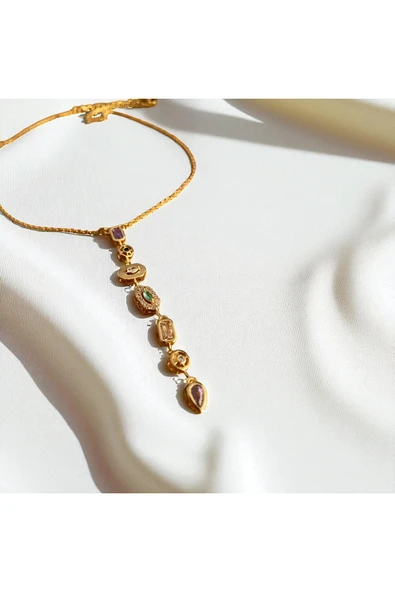 C&On Design ?Renkli Doğal Taş Detaylı Çelik Y Kolye – Suya Dayanıklı & Paslanmaz ürün görseli 1