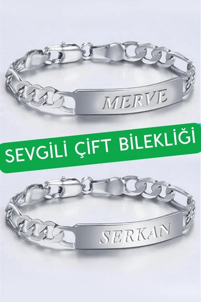 C&On Design Kişiye Özel İsim Yazılı 2'li Sevgili Çift Bilekliği Çelik Bileklik scb41 ürün görseli 1