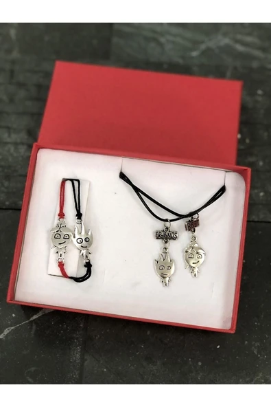 C&On Design Kırmızı Kutulu Ateş Ve Su Çift Hediyelik 2 Adet Kolye Ve Bileklik.arkadaşa Dosta Sevgiliye Hediye ürün görseli 1