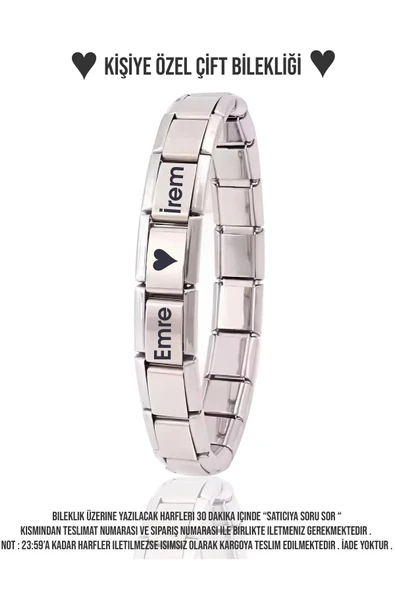 C&On Design Evrim Akdamar- Isim Yazılı Italyan Charm Çelik Bileklik Sevgiliye Hediye - Çift Bilekliği (1 ADET) ürün görseli 1