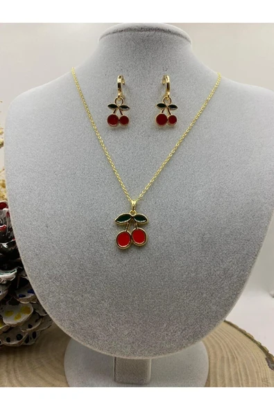 C&On Design Kiraz Küpe Kolye Set ürün görseli 1