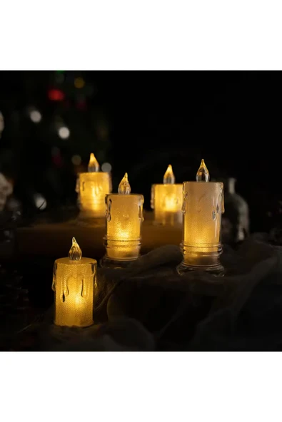 C&On Design 3lü Kristal Desenli Led Mum Seti Pilli Dumansız Alevli Ledli Dekoratif Yapay Mum ürün görseli 1