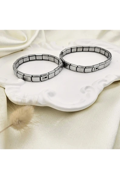 C&On Design Kişiye Özel İtalyan Charm Çift Bileklik – 6 Yazı Hakkı, İsim & Kalp Tasarım (2’li Set) ürün görseli 1