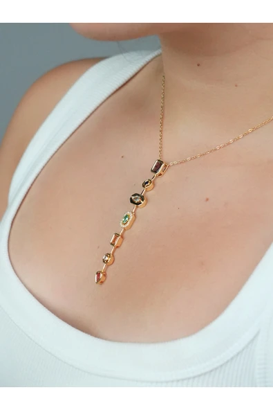 C&On Design Y Kolye Taşlı Altın Ve Gümüş Renk Çelik ürün görseli 1