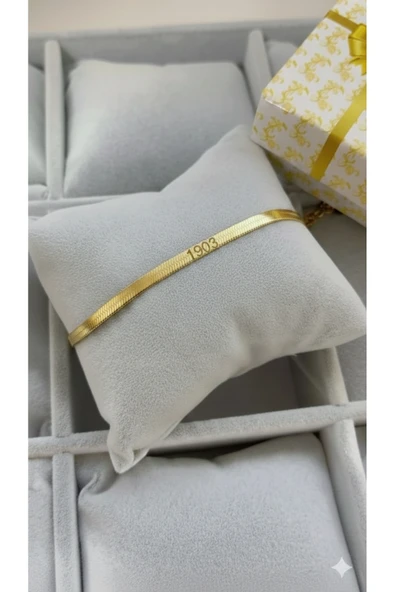 C&On Design ✨ 1903 Ruhunu Taşıyan İtalyan Çelik Bileklik - Paslanmaz Yassı Zincir---GOLD ZİNCİR ürün görseli 1
