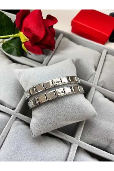 C&On Design Kişiye Özel Çift Bilekliği İtalyan Charm isim yazılır Sevgili bilekliği 14 şubat sevgililer günü ürün görseli 1