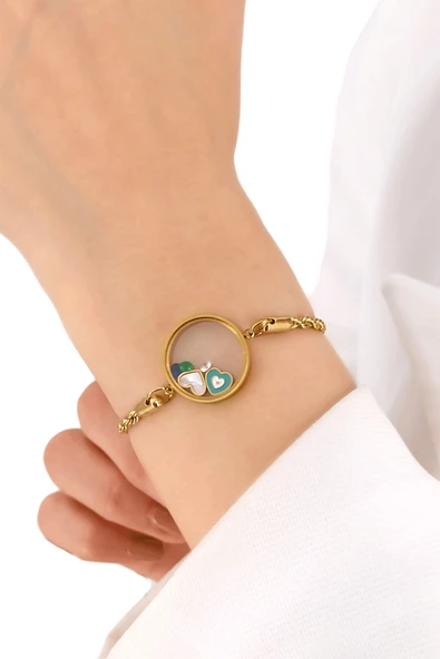 C&On Design Gold Burgu Zincir İçi Kalpli Çelik Bileklik ürün görseli 1