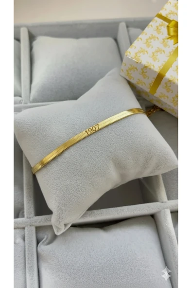 C&On Design ✨ 1907 Ruhunu Taşıyan İtalyan Çelik Bileklik - Paslanmaz Yassı Zincir----GOLD ZİNCİR ürün görseli 1