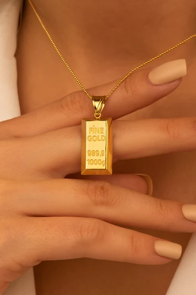 C&On Design Kadın Gold Külçe Kolye - Resim 2