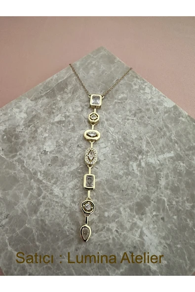 C&On Design 7 Element Beyaz Kristal Taşlı Y Çelik Kolye ürün görseli 1