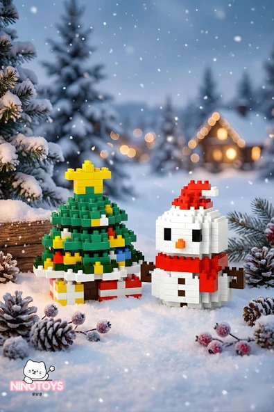 C&On Design Bricks Yılbaşı Özel Seri Mini Yapı Oyuncak Kardan Adam ve Yılbaşı Ağacı 2'li Set ürün görseli 1