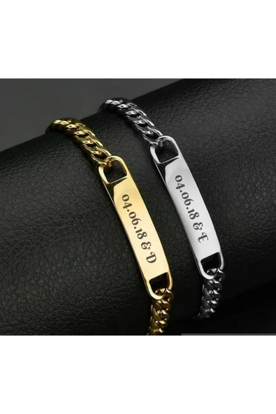 C&On Design Kişiye Özel Çift Bileklik Sevgiliye Hediye Gümüş ve Gold Renk Çelik İsimli Bileklik ürün görseli 1