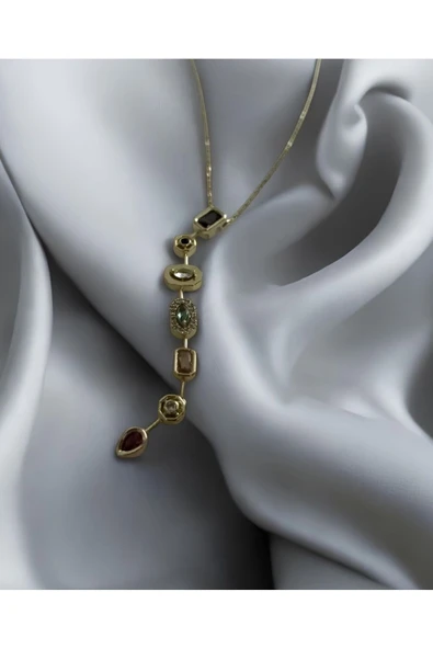 C&On Design 7 Taşlı Gold Kadın Çelik Y Kolye Şık Tasarım ürün görseli 1