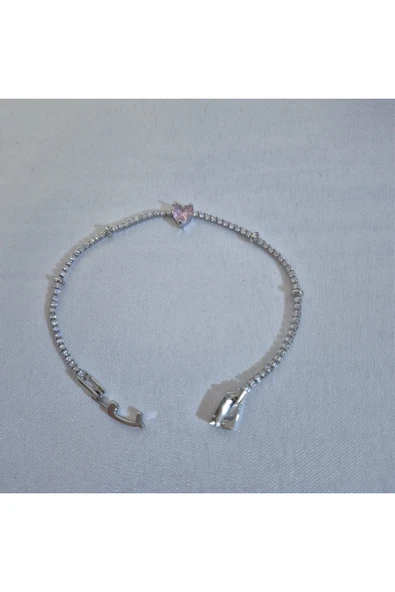 C&On Design GÜMÜŞ MİNİK PEMBE KALPLİ BİLEKLİK ürün görseli 1