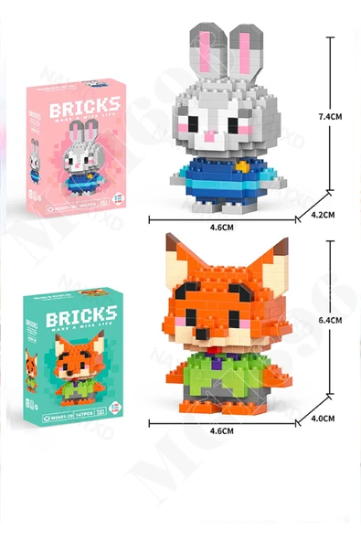 C&On Design Zootopia Judy Rabbit ve Nick Wild Karakter Figürü 3d Yapboz Puzzle Yapı Oyuncakları ürün görseli 1